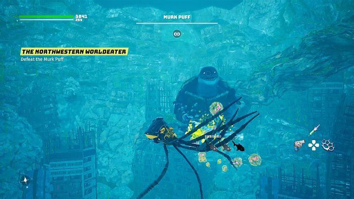 When Murk Puff hides into his shell, after a while he will start releasing something like underwater mines towards you - Biomutant: The Northwestern Worldeater - walkthrough - Main quests - Biomutant Guide
