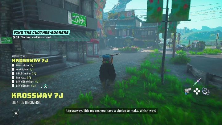 The booth is red so you should easily spot it when you travel across the main road - Biomutant: Find the Pling-Plong-Booth - walkthrough - NPC quests - Biomutant Guide