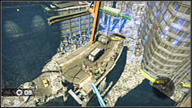 Your next objective will be to get to a new building located in the distance - Act 1 - Chapter 2 - Ascension City Downtown V - Act 1 - Chapter 2 - Bionic Commando - Game Guide and Walkthrough