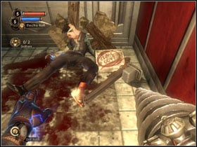 The second Diary will lead you to the cafe on whichs roof you have seen the turret - BioShock 2: Paupers Drop - walkthrough - Walkthrough - Bioshock 2 Game Guide & Walkthrough