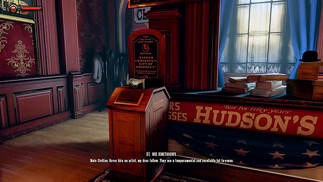 Check the area to the right of the monumental statue of Father Comstock and you should be able to locate Hudsons tailor shop - Find the statue of Columbia | Chapter 2 - Welcome Center - Chapter 2 - Welcome Center - BioShock Infinite Guide