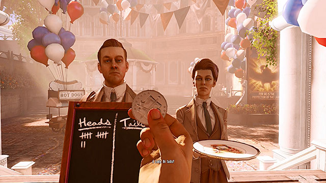 Soon after stepping through the gate youll have a chance for your first face to face meeting with the mysterious Lutece couple - Go to the Monument Island and find the girl | Chapter 2 - Welcome Center - Chapter 2 - Welcome Center - BioShock Infinite Guide