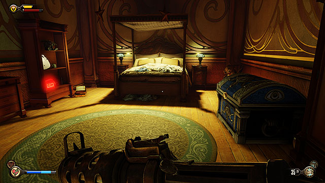 The first floor of the residence contains a bedroom - Go to the Monument Island and find the girl (part 1) | Chapter 4 - Comstock Center Rooftops - Chapter 4 - Comstock Center Rooftops - BioShock Infinite Guide