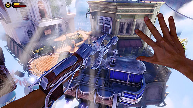 The gondola will soon block your path again and this is the moment when youll have to land on a nearby police barge - Use the sky-lines to reach Monument Island | Chapter 5 - Monument Island Gateway - Chapter 5 - Monument Island Gateway - BioShock Infinite Guide