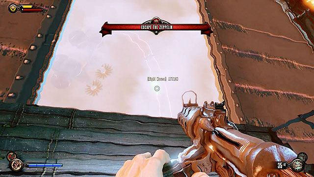 Immediately proceed towards the back of the zeppelin and leave it by jumping through a hole in the cargo bay - Board Prophet Comstocks zeppelin | Chapter 5 - Monument Island Gateway - Chapter 5 - Monument Island Gateway - BioShock Infinite Guide