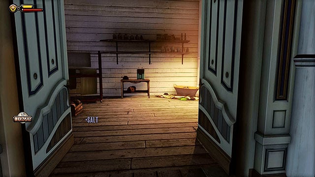 Explore the office youve just entered and then enter the corridor leading to the arcade - Choice: Marigold pin | Chapter 7 - Battleship Bay - Chapter 7 - Battleship Bay - BioShock Infinite Guide