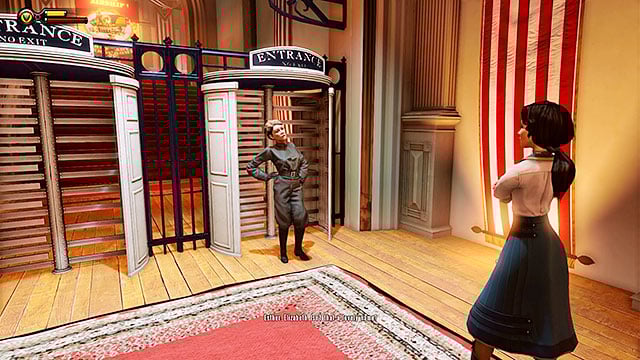 When youre done exploring the arcade proceed towards the entrance to the Gondola Station - Choice: Marigold pin | Chapter 7 - Battleship Bay - Chapter 7 - Battleship Bay - BioShock Infinite Guide