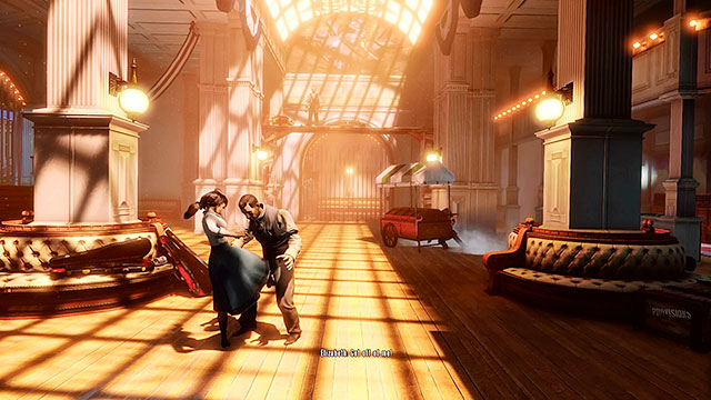 It doesnt really matter how youve reacted towards the usher, because youll soon find out that youve been ambushed and that people gathered in this hall want to capture the girl - Choice: Usher | Chapter 7 - Battleship Bay - Chapter 7 - Battleship Bay - BioShock Infinite Guide
