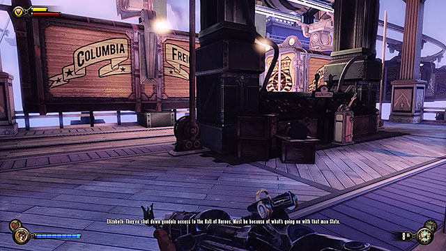 Theres also one more thing for you to do at the station and that is to clear the way to sky-lines in order to use them to get to the Hall of Heroes - Find Shock Jockey at the Hall of Heroes | Chapter 8 - Soldiers Field - Chapter 8 - Soldiers Field - BioShock Infinite Guide