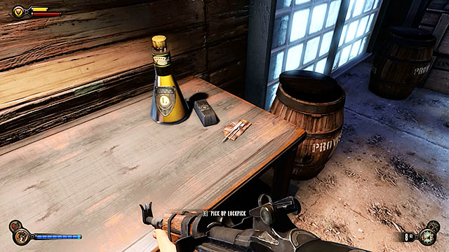Check the table found opposite the statue in order to collect one more lockpick, as well as a silver tab and Infusion #8 - Hall of Heroes | Chapter 9 - Hall of Heroes - Chapter 9 - Hall of Heroes - BioShock Infinite Guide