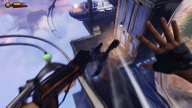 Proceed towards the gondola and attach yourself to the sky-line - Return to Soldiers Field and power up the gondola | Chapter 12 - Return to Hall of Heroes - Chapter 12 - Return to Hall of Heroes - BioShock Infinite Guide