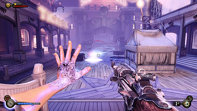 Theres only one more thing to do here and that is to attach yourself to the sky-line to travel to Patriots Pride Pavilion - Return to Soldiers Field and power up the gondola | Chapter 12 - Return to Hall of Heroes - Chapter 12 - Return to Hall of Heroes - BioShock Infinite Guide