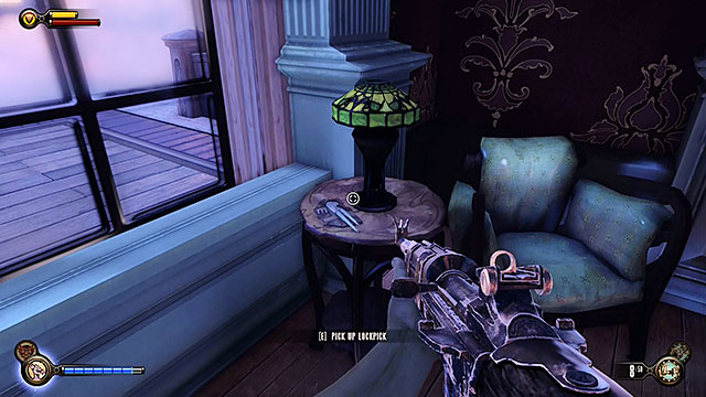 Open the door and locate a lockpick on a small table near the window - Return to Soldiers Field and power up the gondola | Chapter 12 - Return to Hall of Heroes - Chapter 12 - Return to Hall of Heroes - BioShock Infinite Guide