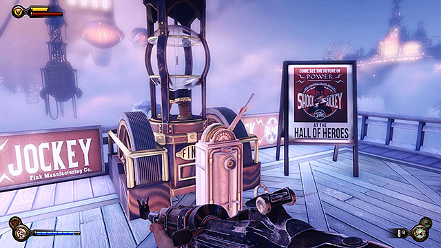 Use the Shock Jockey vigor on an electrical node in order to power up a control panel - Return to Soldiers Field and power up the gondola | Chapter 12 - Return to Hall of Heroes - Chapter 12 - Return to Hall of Heroes - BioShock Infinite Guide