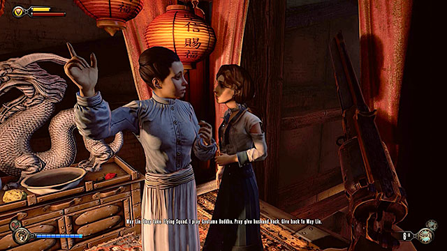 Once youve properly searched the top floor of the workshop you should hear someone crying behind the Buddas altar - Find the gunsmith Chen Lin | Chapter 17 - Plaza of Zeal - Chapter 17 - Plaza of Zeal - BioShock Infinite Guide