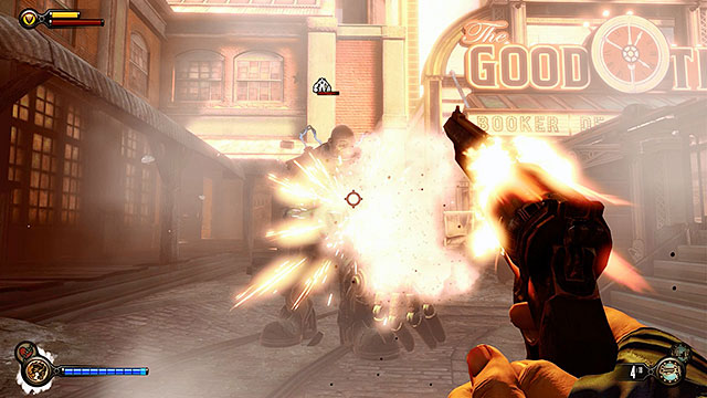 Expect a surprise attack from the Handyman after leaving the store and sadly this time you wont be allowed to avoid the duel with this person - Find the gunsmith Chen Lin | Chapter 17 - Plaza of Zeal - Chapter 17 - Plaza of Zeal - BioShock Infinite Guide