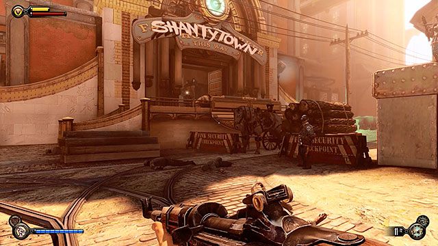 Immediately after leaving the workshop youre going to have to deal with a new group of policemen guarding the access to Shantytown - Find Shantytowns police impound | Chapter 20 - Gunsmiths Shop - Chapter 20 - Gunsmiths Shop - BioShock Infinite Guide