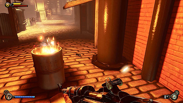 Keep going towards your current destination and youll encounter a pair of beggars attacking a vending machine - Find Shantytowns police impound | Chapter 21 - Shantytown - Chapter 21 - Shantytown - BioShock Infinite Guide