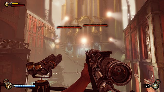 Once youve collected the gear move closer to the courtyard located in front of the Bull House impound where a briefing of a small squad of policemen is taking place - Find Shantytowns police impound | Chapter 21 - Shantytown - Chapter 21 - Shantytown - BioShock Infinite Guide