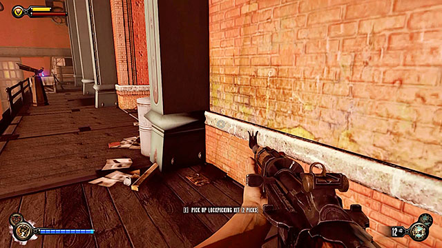 Check the corner near the telescope to find a locksmiths set containing two lockpicks - Find Shantytowns police impound | Chapter 21 - Shantytown - Chapter 21 - Shantytown - BioShock Infinite Guide