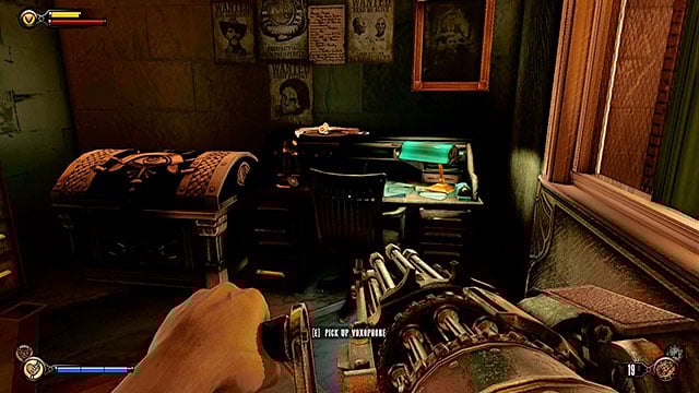 Proceed to the first floor and search the office located directly in front of the entrance - Search for Chen Lins confiscated tools | Chapter 22 - Bull House Impound - Chapter 22 - Bull House Impound - BioShock Infinite Guide