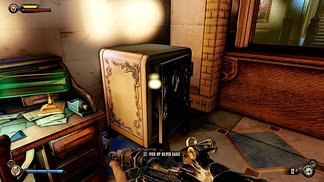 Check the office to the right and youll find an unlocked safe containing a lot of silver - Search for Chen Lins confiscated tools | Chapter 22 - Bull House Impound - Chapter 22 - Bull House Impound - BioShock Infinite Guide