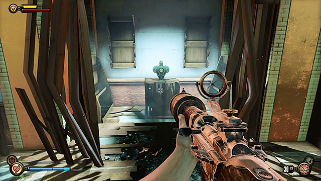 Start off by exploring an office that previously had an inaccessible storage area - Return to the gunsmiths workshop part 6 | Chapter 24 - Finkton Proper - Chapter 24 - Finkton Proper - BioShock Infinite Guide