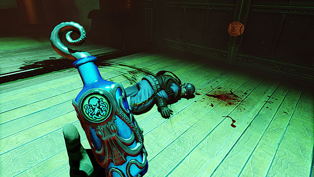 A corpse can be found next to a door leading outside - Go to the factory and take back the First Lady airship part 2 | Chapter 27 - The Factory - Chapter 27 - The Factory - BioShock Infinite Guide