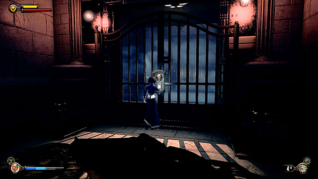 You may now approach the gate of the Comstocks house (point number 1 on the map) and interact with a fingerprint reader - Go to Comstock house part 3 | Chapter 30 - Downtown Emporia - Chapter 30 - Downtown Emporia - BioShock Infinite Guide