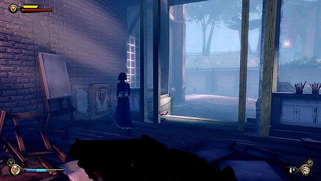 There are linked stores opposite the entrance to the cemetery - Find the crypt of Lady Comstock | Chapter 30 - Downtown Emporia - Chapter 30 - Downtown Emporia - BioShock Infinite Guide