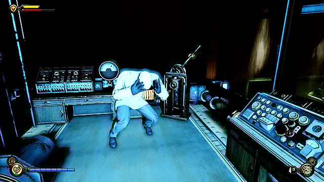 Once youve eliminated all the guards use the stairs leading to one of the generators and pull a lever to turn it off - Turn off the machines | Chapter 35 - Operating Theatre - Chapter 35 - Operating Theatre - BioShock Infinite Guide