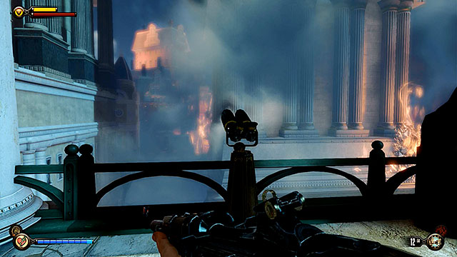 Make sure to unlock a nearby Vantage point #37 - Telescope before entering the barge (this is the last vantage point in the game) - Board Prophet Comstocks zeppelin | Chapter 36 - Hand of the Prophet - Chapter 36 - Hand of the Prophet - BioShock Infinite Guide