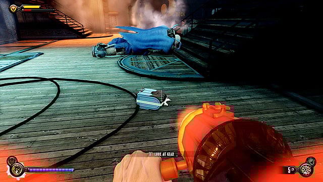 Dont forget to collect Gear #38 left by the slain Handyman - Find a way to the top deck | Chapter 37 - Hangar Deck - Chapter 37 - Hangar Deck - BioShock Infinite Guide