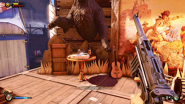 Comstock Center Rooftops - on a stage with the stuffed bear - Chapter 4 | Voxophones in BioShock Infinite - Voxophones - BioShock Infinite Guide