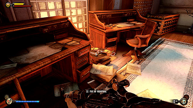 Comstock House Roof - inside an office near a port with a docked barge - Chapters 36-39 | Voxophones in BioShock Infinite - Voxophones - BioShock Infinite Guide