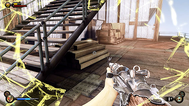 You should notice a lockpick under the stairs where youve dropped from the sky-line - Introduction | Lockpicks in BioShock Infinite - Lockpicks - BioShock Infinite Guide