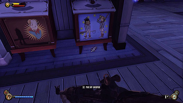 Soldiers Field - under the Duke and Dimwit machine on the first floor of the ticket hall - Chapter 8 | Lockpicks in BioShock Infinite - Lockpicks - BioShock Infinite Guide