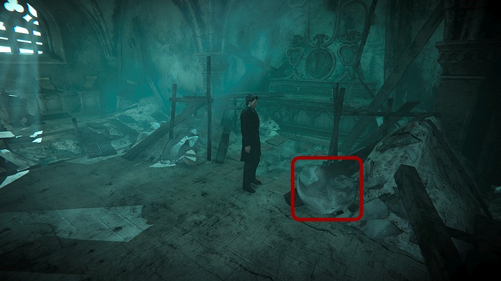 Go slightly to the right and touch (you must hold LMB until the circle is filled in white) the large water bubble floating above the ground - Examine the chapel | Black Mirror Walkthrough - Chapter 2 - Black Mirror Guide