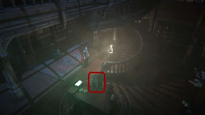 Rory is sitting at a table found next to swirling staircase (you can begin the conversation by approaching the gardener from the right) - Reach the abandoned village | Chapter 4 | Walkthrough - Chapter 4 - Black Mirror Guide