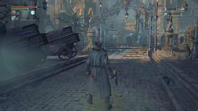 In front of the gate turn left. - Cathedral Ward - Central Square | Walkthrough - Walkthrough - Bloodborne Game Guide & Walkthrough