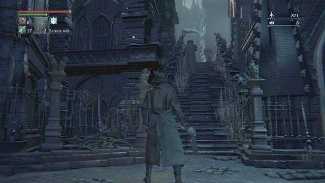You may get to the main stairs from the side as well what will help you to strike one of the enemies from behind. - Cathedral Ward - Central Square | Walkthrough - Walkthrough - Bloodborne Game Guide & Walkthrough