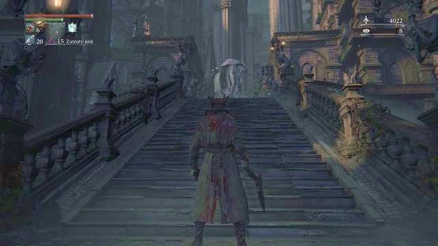 On the main stairs you need to watch out for three enemies. - Cathedral Ward - Central Square | Walkthrough - Walkthrough - Bloodborne Game Guide & Walkthrough