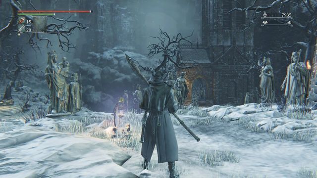 The main court - on the left main road, on the right elevator activated later. - Forsaken Castle Cainhurst | Walkthrough - Walkthrough - Bloodborne Game Guide & Walkthrough