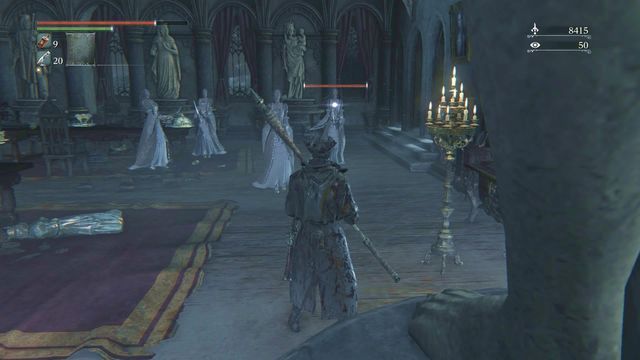Lots of phantoms in the middle of the room. - Forsaken Castle Cainhurst | Walkthrough - Walkthrough - Bloodborne Game Guide & Walkthrough
