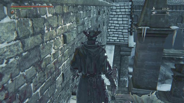 Then you can return to the balcony and go to the left - there, near the wall, you will see a hole in the barrier (screen) - Forsaken Castle Cainhurst | Walkthrough - Walkthrough - Bloodborne Game Guide & Walkthrough