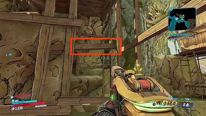 Turn left and at the horizontal beam marked in the picture - How to reach the Typhon Log in Voracious Canopy in Borderlands 3? - FAQ - Borderlands 3 Guide