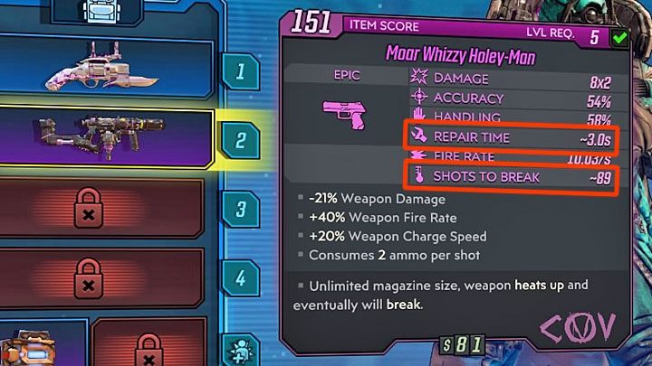 In the description of each COV weapon you can find two useful pieces of information - Is it possible to permanently lose COV weapon in Borderlands 3? - FAQ - Borderlands 3 Guide