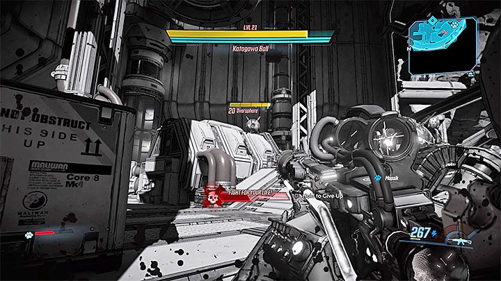 If you are hit, and you enter the Fight for Your Life mode, the game will offer to help you in case there is no possibility of resurrection through an ally - Katagawa Ball | Opponent in Borderlands 3 - Tougher opponents - Borderlands 3 Guide