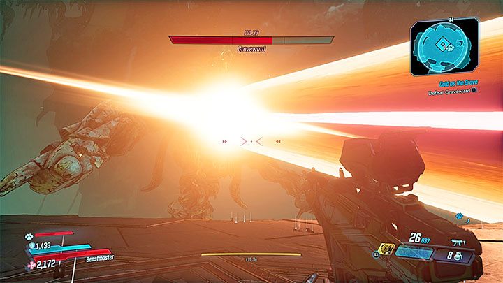 When Graveward loses 1/3 of the health bar, he will start shooting a laser - The Graveward | Opponent in Borderlands 3 - Tougher opponents - Borderlands 3 Guide