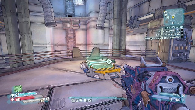 To reach the higher level, shoot at the device next to the trampoline and walk onto it - A New Direction - Main missions - Borderlands: The Pre-Sequel! - Game Guide and Walkthrough